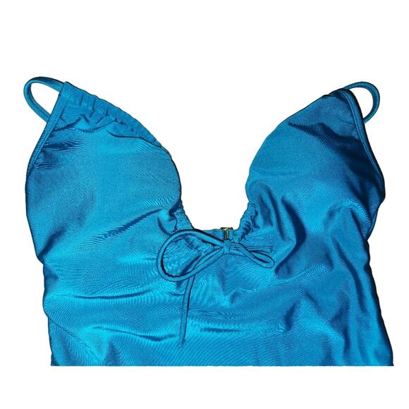 Shade & Shore‎ NWT Plunge Tie-Front Teal One Piece Swimsuit Size Small - Picture 2 of 9